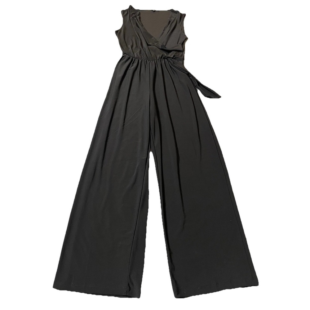 80s Nik & Nash Wide Leg Jumpsuit Sz M Black Sleeveless Goth Party Glam USA Made